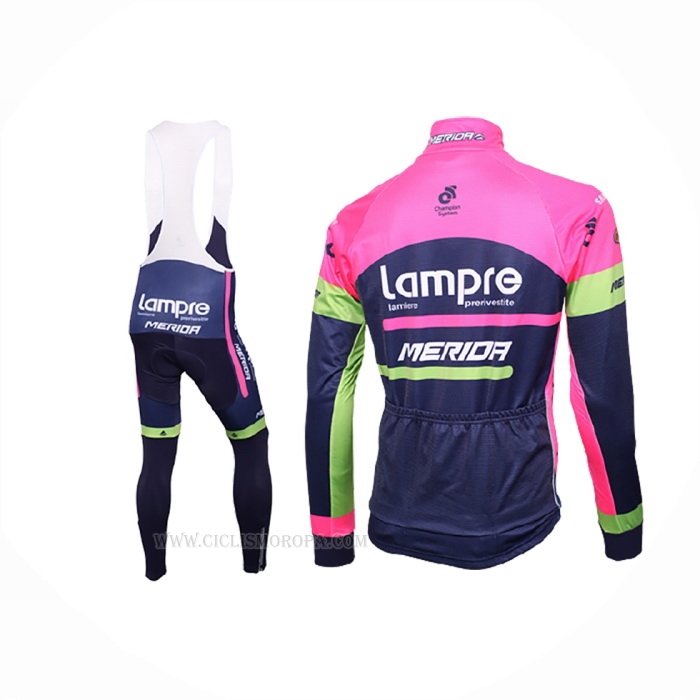 2016 Ropa Ciclismo Lampre Azul Rosa Mangas Largas y Culotte Lunga